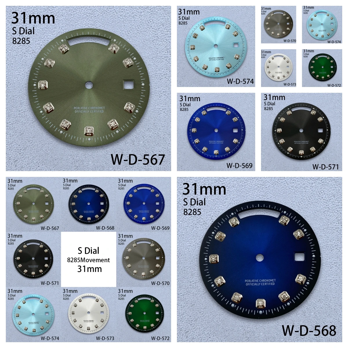 

31mm S Logo Day And Date Dial Fit 8285 Movement High-Quality Diamond Dial Watch Modification Accessories