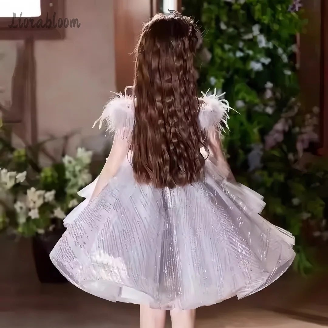 Vestido de Princesa Morado con Plumas, Vestido de Novia, Vestido de Dama de Honor, Vestido de Fiesta, Ropa Formal Elegante
