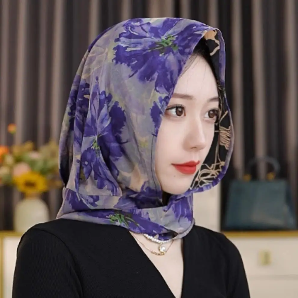 Spring Summer 2026 New Double Sided Dual Color Silk Scarf Hat Travel Photography Sun Protection Thin Headscarf Hat Casual Sty...