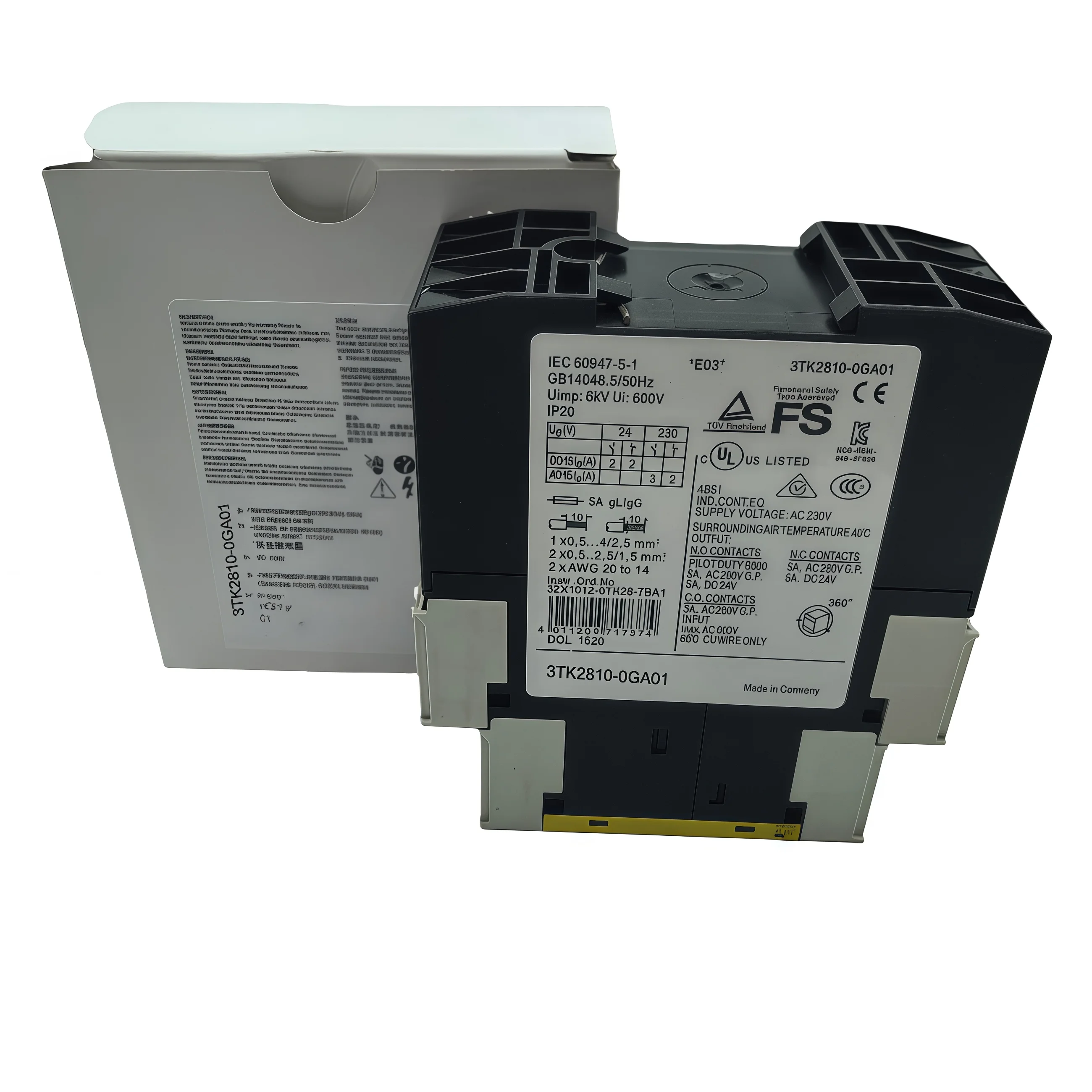 

230V AC Manual Reset Safety Relay 3TK2810-0GA01 Cat.4 with Overload Protection for Safety Gates 1 Year Warranty