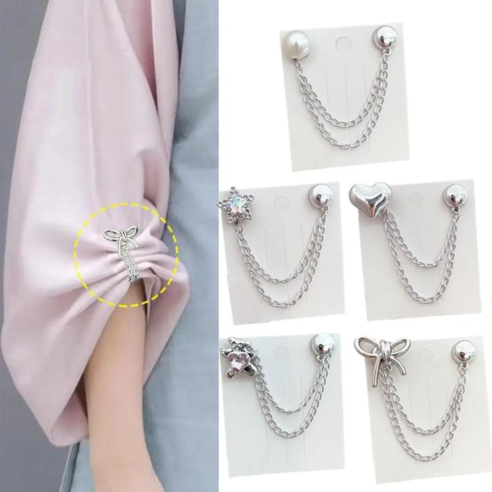 Magnetic Buckle,Clothing Clips With Chain,Magnet Pin Hijab Cuff Clips For Fixing Hem Of Clothes Long Pants Legs Sleeves Of Shirt