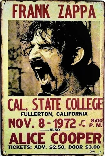 Vintage Rock & Roll Metal Sign Zappa/Cooper 1972 Concert Poster Music 