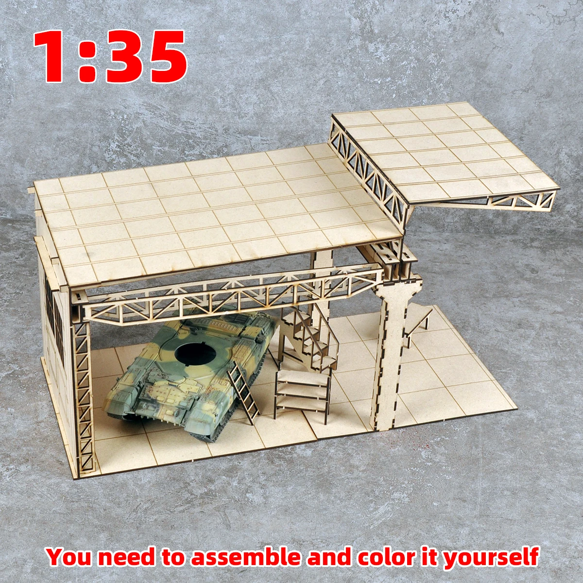 Architekturmodell-Bausatz Sandtisch Fabrikhalle Reparaturwerkstatt Depot Scheune Miniatur-Diorama Maßstabsmodell-Bausatz 1/35 – Detail 1