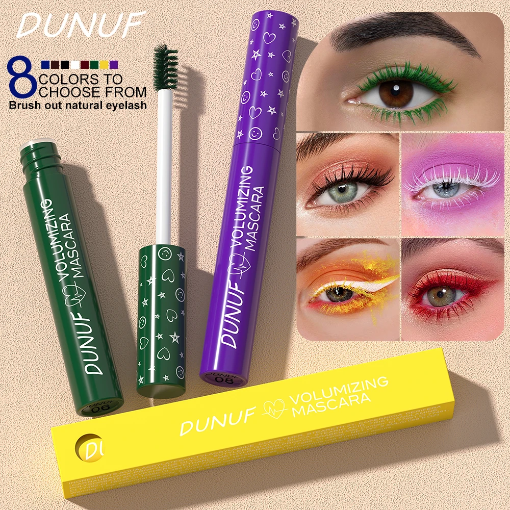 DUNUF Colorful Mascara Lasting Waterproof Non-smudding Quick Dry Curling Lengthen Blue Green Red Purple Black Cosplay Cosmetics