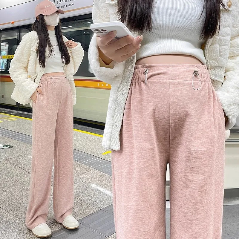 

Drawstring High Waist Pants for Maternity Autumn Winter Loose Straight Trousers for Pregnant Women Pregnancy Slim Long Youth