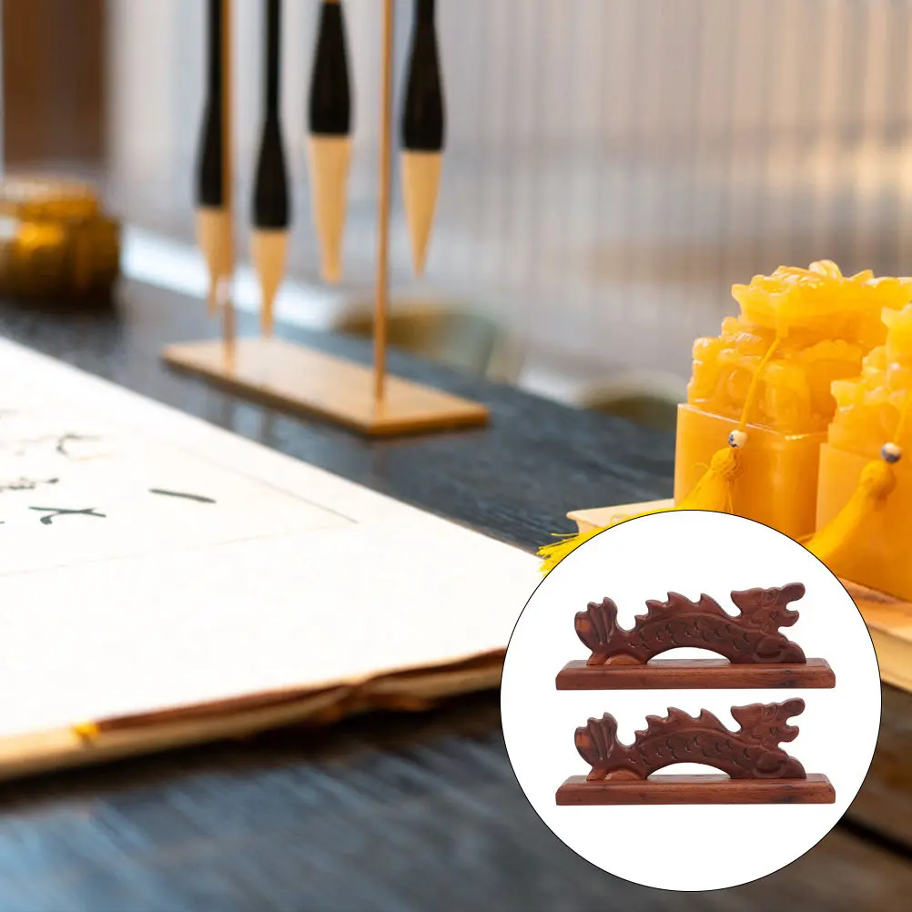 

Подставка для кистей с дизайном восточного дракона, 2 шт., деревянная подставка для традиционных китайских каллиграфических кистей, идеально подходит для рисования тушью