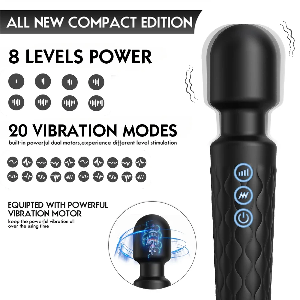 20 Speeds Powerful Dildo Vibrator Female AV Massager Wand G-Spot Clitoris  Nipple Stimulator Masturbator for Women Adult Sex Toys