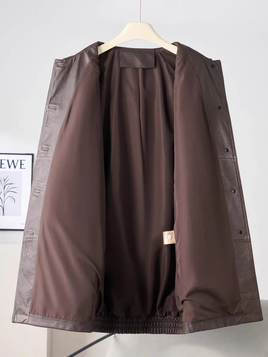 한국 스타일 루즈핏 최고급 양가죽 정장 재킷 여성용 롱 오버사이즈 뉴트럴 싱글 브레스티드 블랙 재킷