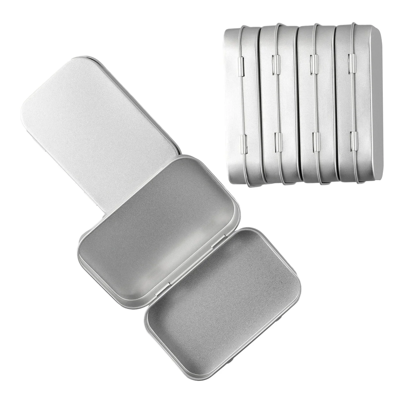 6Pcs Metal Box Tin-Plated Container Empty Hinged Lid Small Empty Storage Box Tinplate Push Organizer Candy Pill Cases