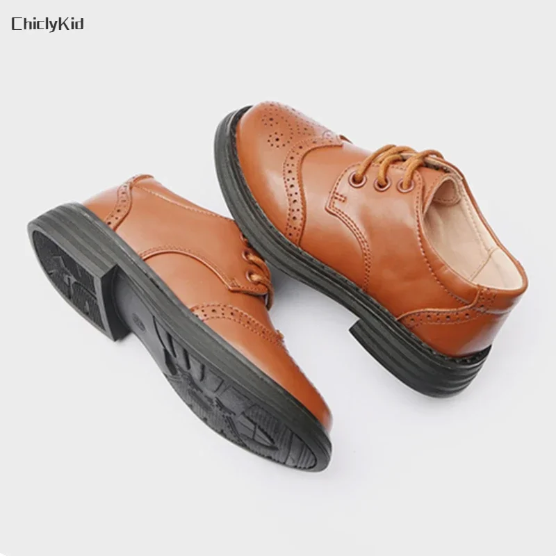 Boys Hollow Out Shoes Leather for Kids Party Wedding Dance Shoes Dress School Toddler Fashion Children Shoe Flat Black Brown