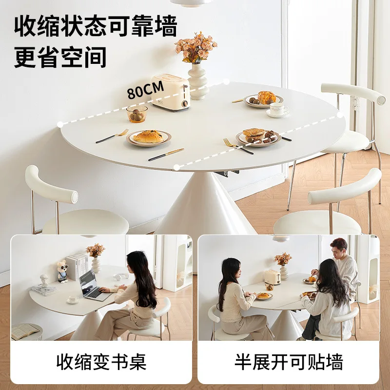 Retractable rock slab dining table becomes round table, square and round dual-purpose folding dining table and chairs
