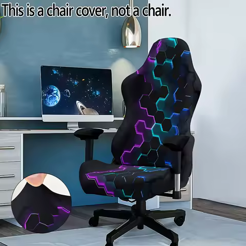 Thick Geometric Grid Pattern Office Computer Game Chair Cover UV Reactive Glowing Chair Cover Stretchy Racing Gaming Chair Cover