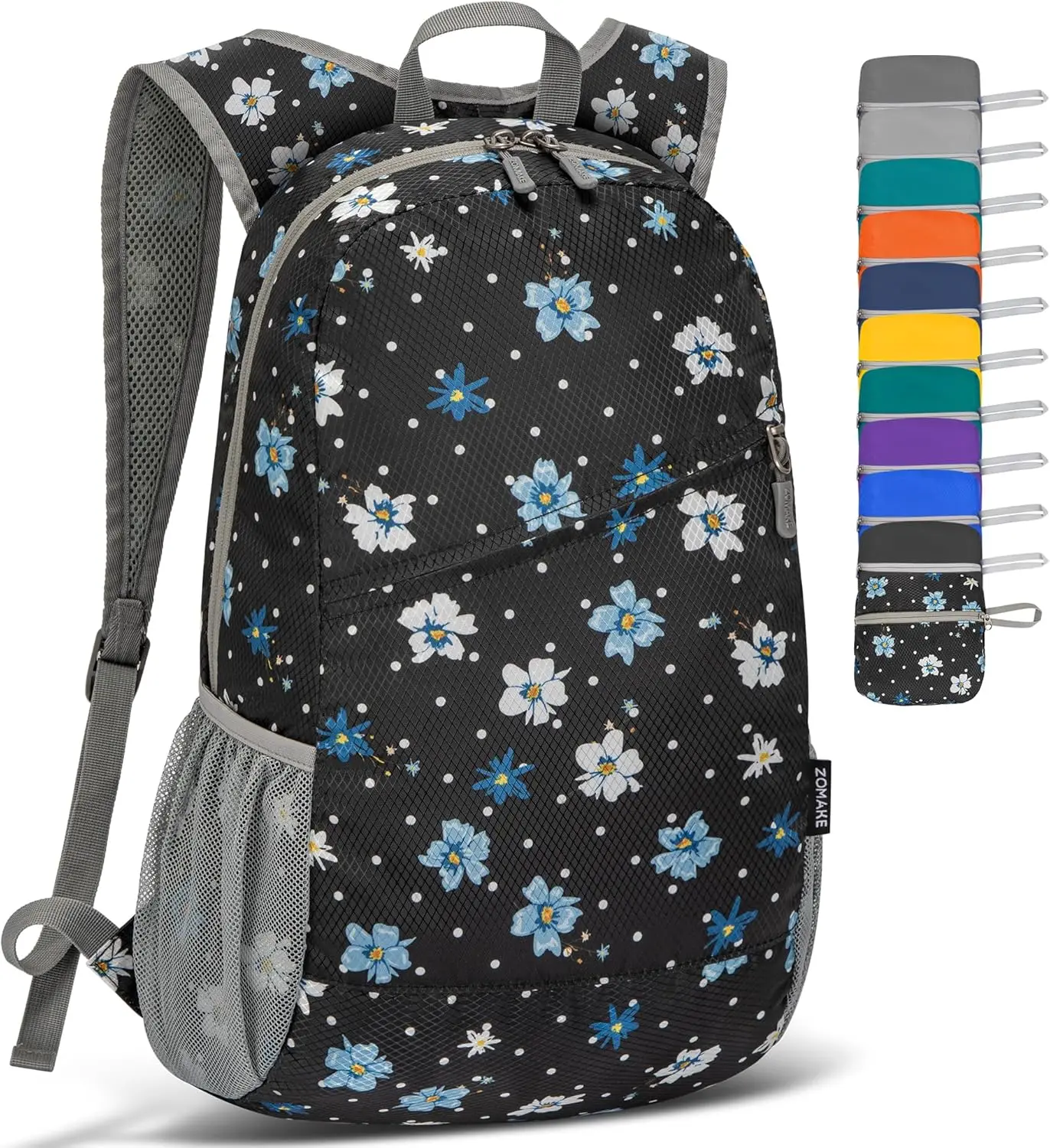 

Lightweight Packable Backpack,Foldable Backpacks Small Daypack for Hiking Water Resistant Day Bag for Travel(Black,Floral Pattern)