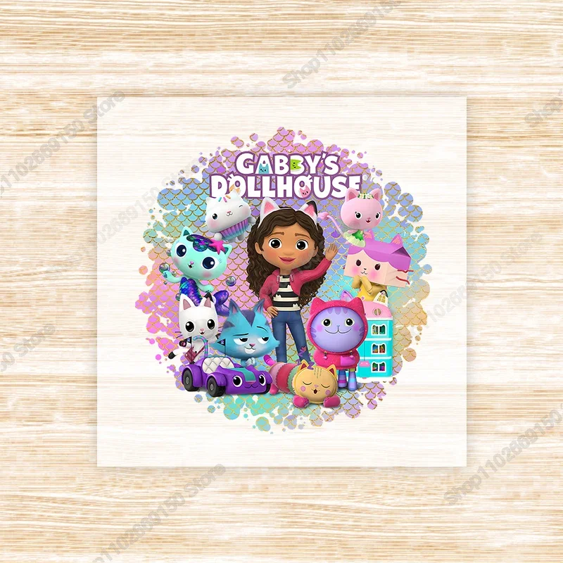 Gabby Dollhouses Anime Kawaii Heat Transfer Sticker Kids Cartoon Cute Clothes Appliques DIY Decal Fashion Iron on Patches Gifts