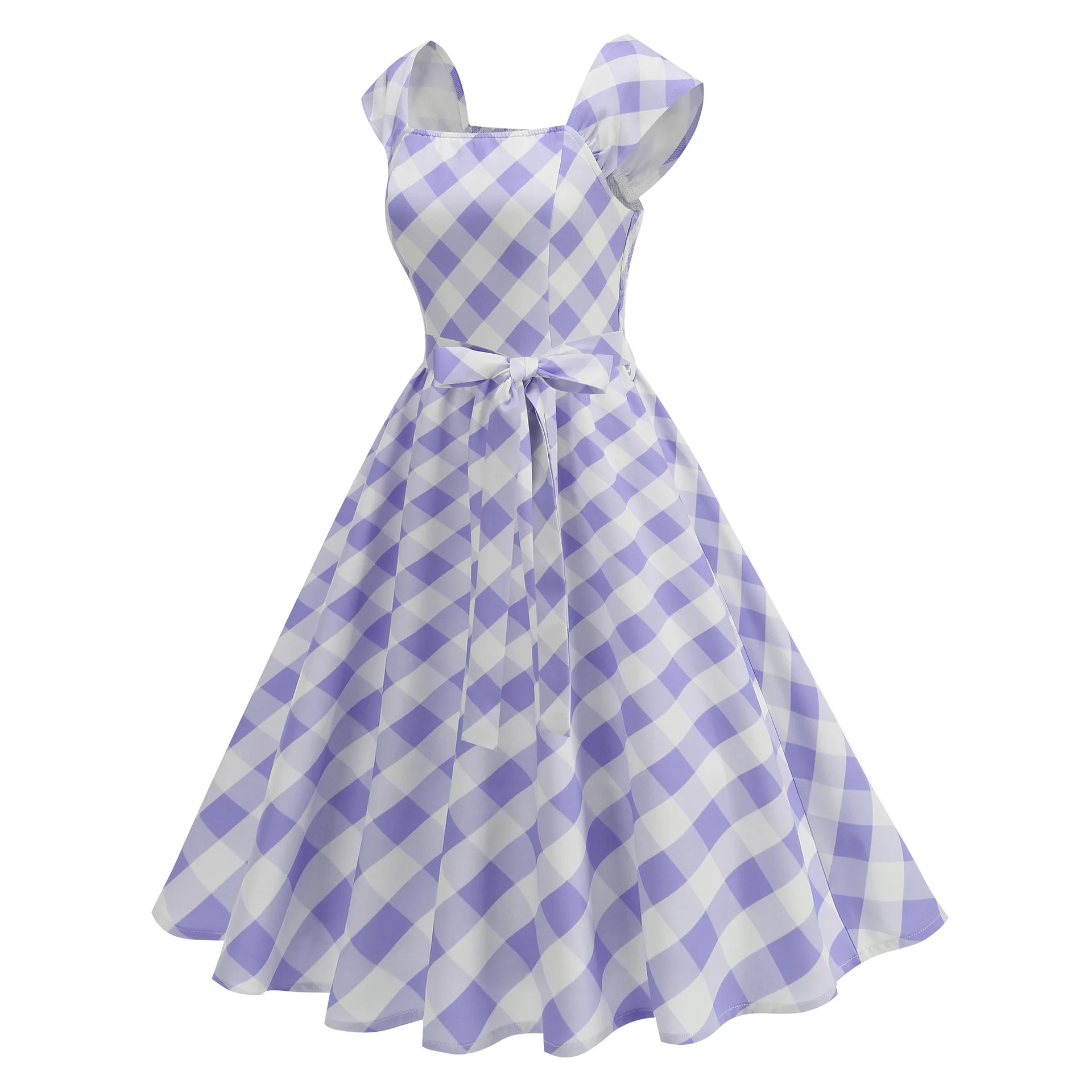 

Женское винтажное платье-сарафан в стиле рокабилли 1950-х годов с квадратным вырезом, длинное, расклешенное, в красно-белую клетку, летняя одежда