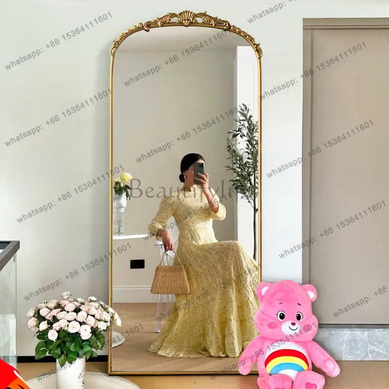 LS French retro full-body mirror home arched wall wall European carved bedroom floor mirror
