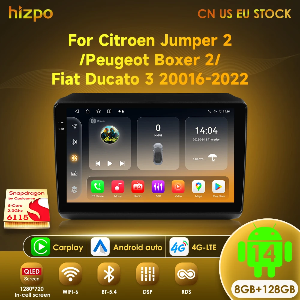 Hizpo Android 14 Car Radio For Fiat Ducato 3 Citroen Jumper 2 Peugeot Boxer 2 2016-2022 Carplay Multimedia Player Serero Auto 4G