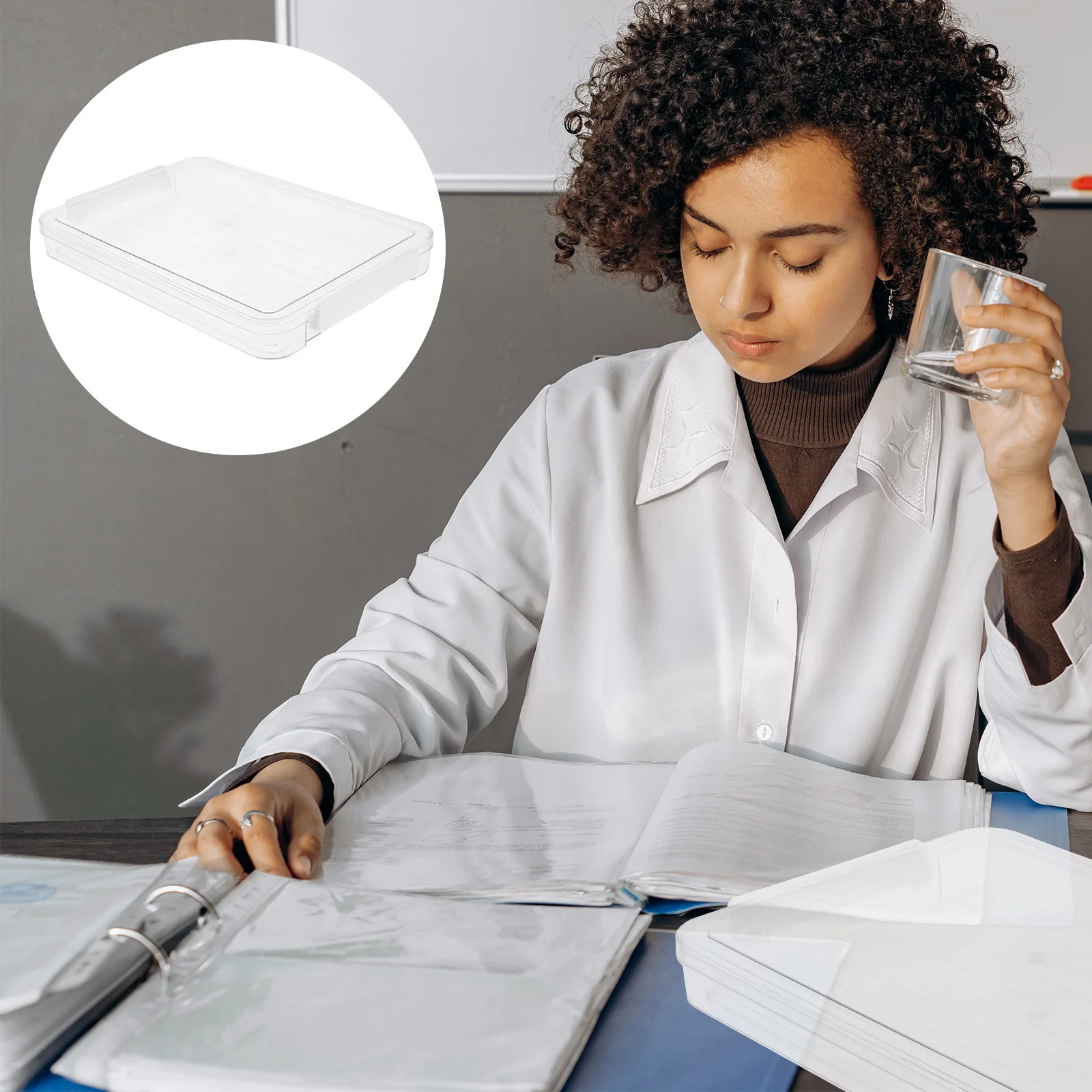 2Pcs Clear Plastic A4 Document Holder Stackable Filing Storage Box for Office Home Classroom Use File Organizer Box
