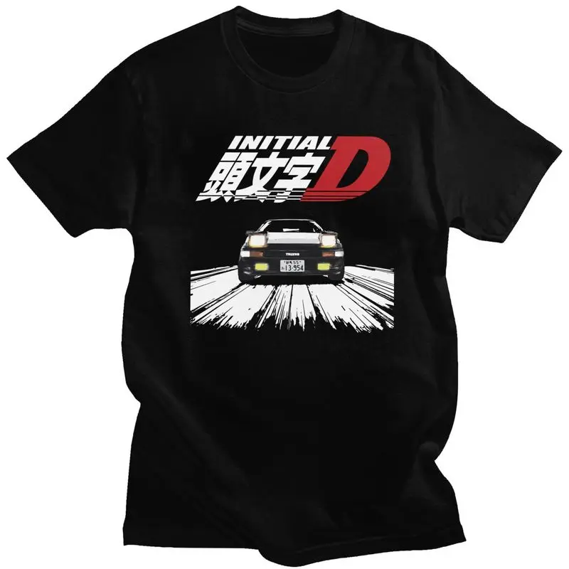 Custom Anime AE86 Initial D Tshirt for Men Short Sleeves Leisure T Shirt T-shirts Slim Fit 100% Cotton Tees Gift