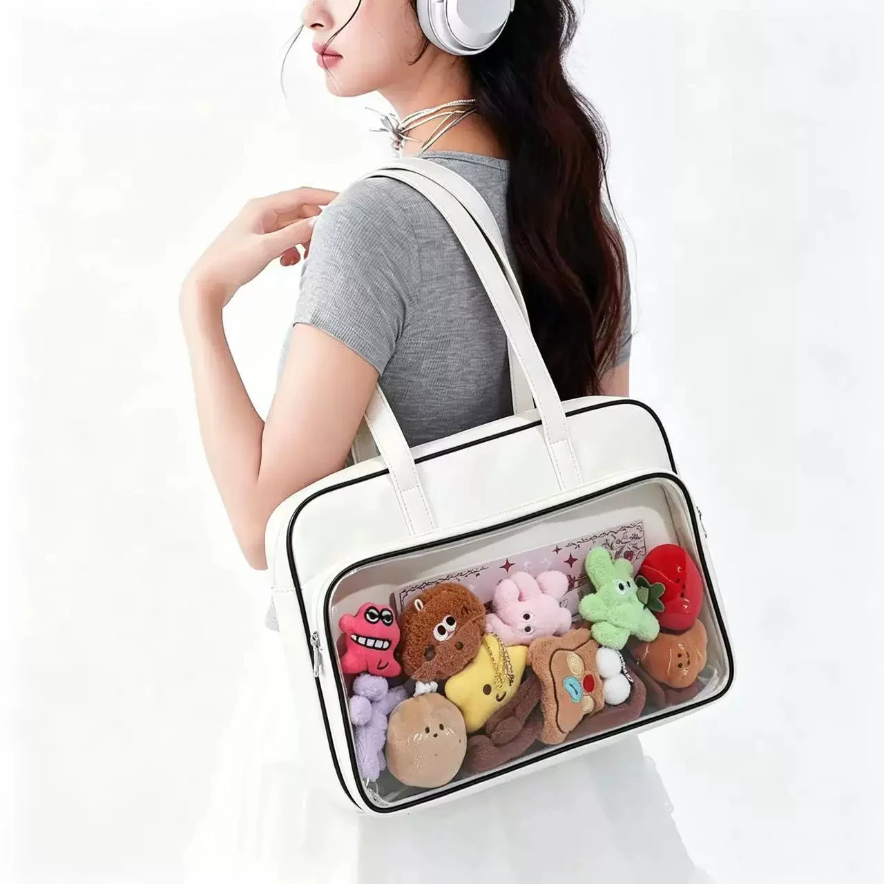 PU Ita Laptop Tote Bag With Clear PVC Window For 13 14 15 15.6 16 Inch Notebook Large Capacity Shoulder Handbag For Student Work