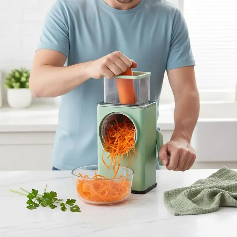 Multifunction Vegetable Cutter with Stainless Steel Panel Hand Crank Design Easy Clean Slicer for Home Kitchen Food Prep
