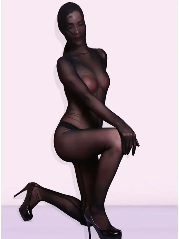 

Separate Finger Mesh Transparent Bodystocking Catsuit Tights Zentai Zipper Open Crotch Bodysuit Tights Sexy Leotard Conjoined