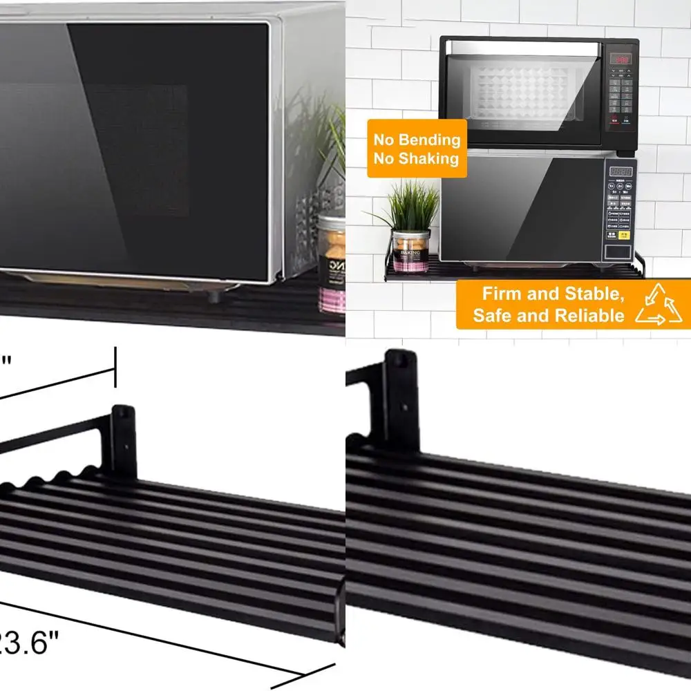 Microwave Oven Rack Wall Shelf - 80 lb Capacity, Ideal for Dorms, Apartments, Kitchens, Bedrooms - Black