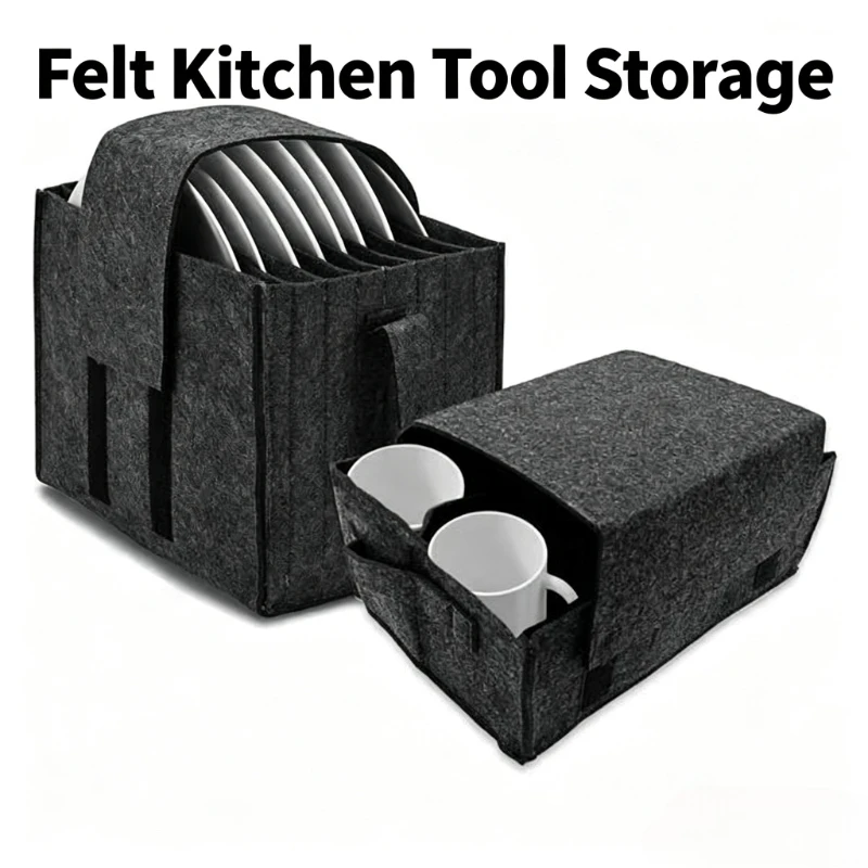 Wholesale Felt Plate Storage Container Multi-Layer Picnic Camping Tableware Bag Portable Kitchen Dish Storage Box