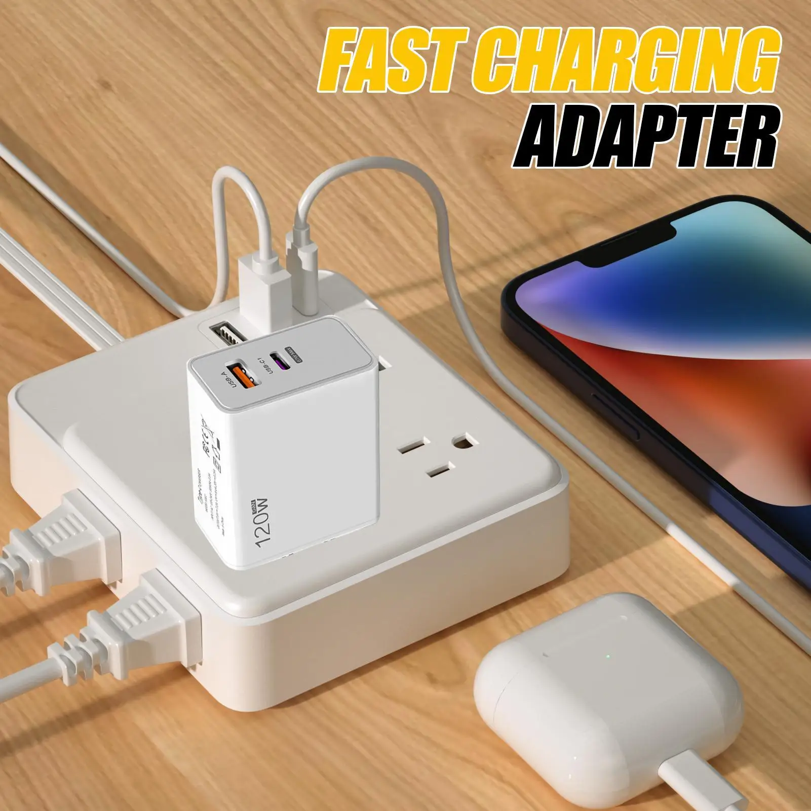 Fast Wall Charger 120W Fast Charging Cube Wall Plug Compact Versatile Adapter Travel Phone Accessories For Business Study Dorm