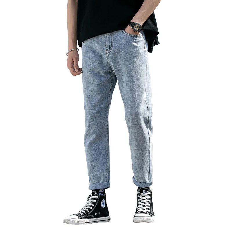 

Casual Jeans Men Nice Autumn Wash Directly Cylinder Side Seam Pocket Nine Part Pants Leisure Time Men's Wear streetwear