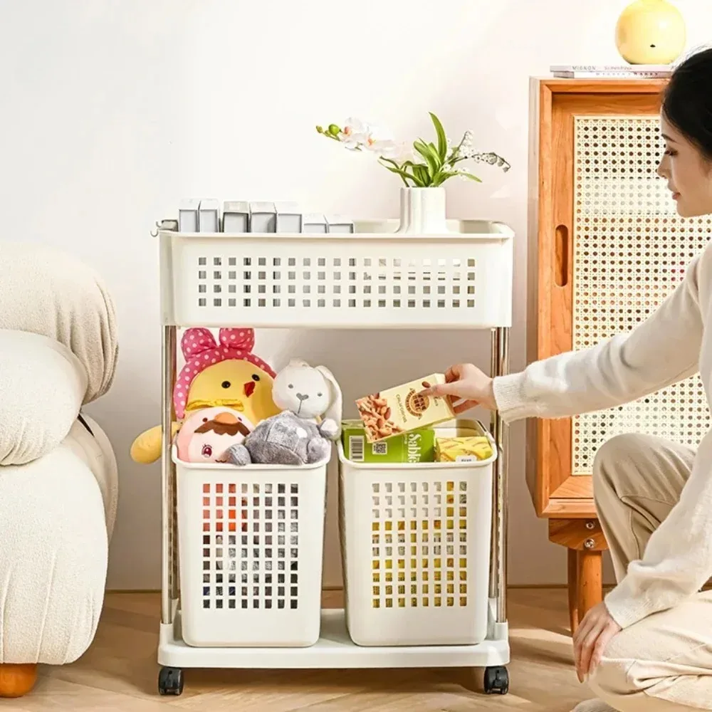 Multilayer Laundry Basket Household Dirty Clothes Storage Trolley Movable Rolling Laundry Cart Portable Bathroom Clothes Shelf image 3
