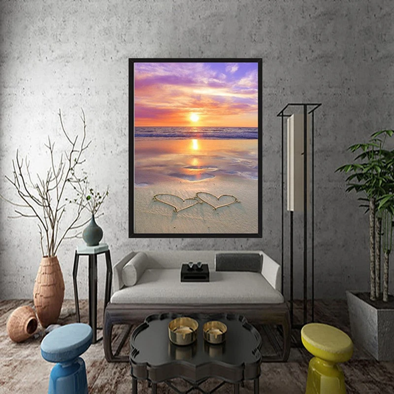 Kits de pintura diamante para adultos, 5d praia pôr do sol broca completa redonda strass arte diamante perfeito para decoração de parede de casa