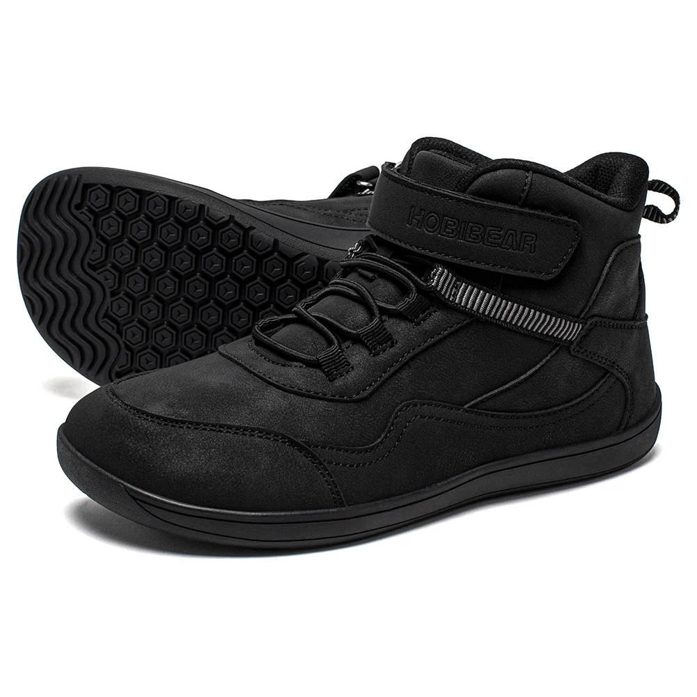 HOBIBEAR Kinder-Schuhe mit mittlerem Barfuß, große/kindliche Box mit breiter Zehenpartie, Zero Drop Kunstleder-Outdoor-Stiefel mit Klettverschluss