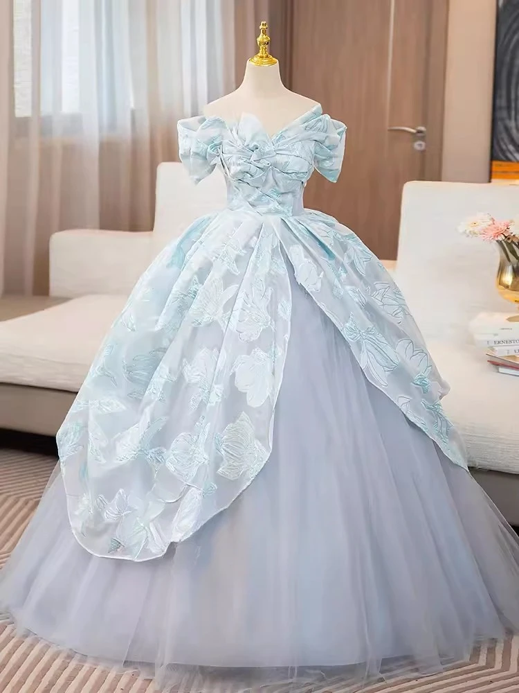 Customized Real Picture Elegant Prom Dresses Short Sleeve Tulle Long Women Formal Evening Dress Quinceanera 15 16 Party Wear