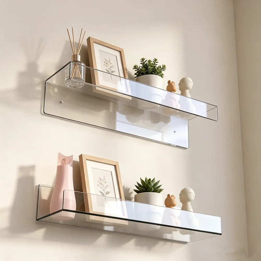 2 Stück Wandmontierte Verstärkte Acryl U-förmige Schallplattenablage Puppenfiguren-Präsentationsregal Bücherregal Küchen- und Badezimmer-Aufbewahrungsregal