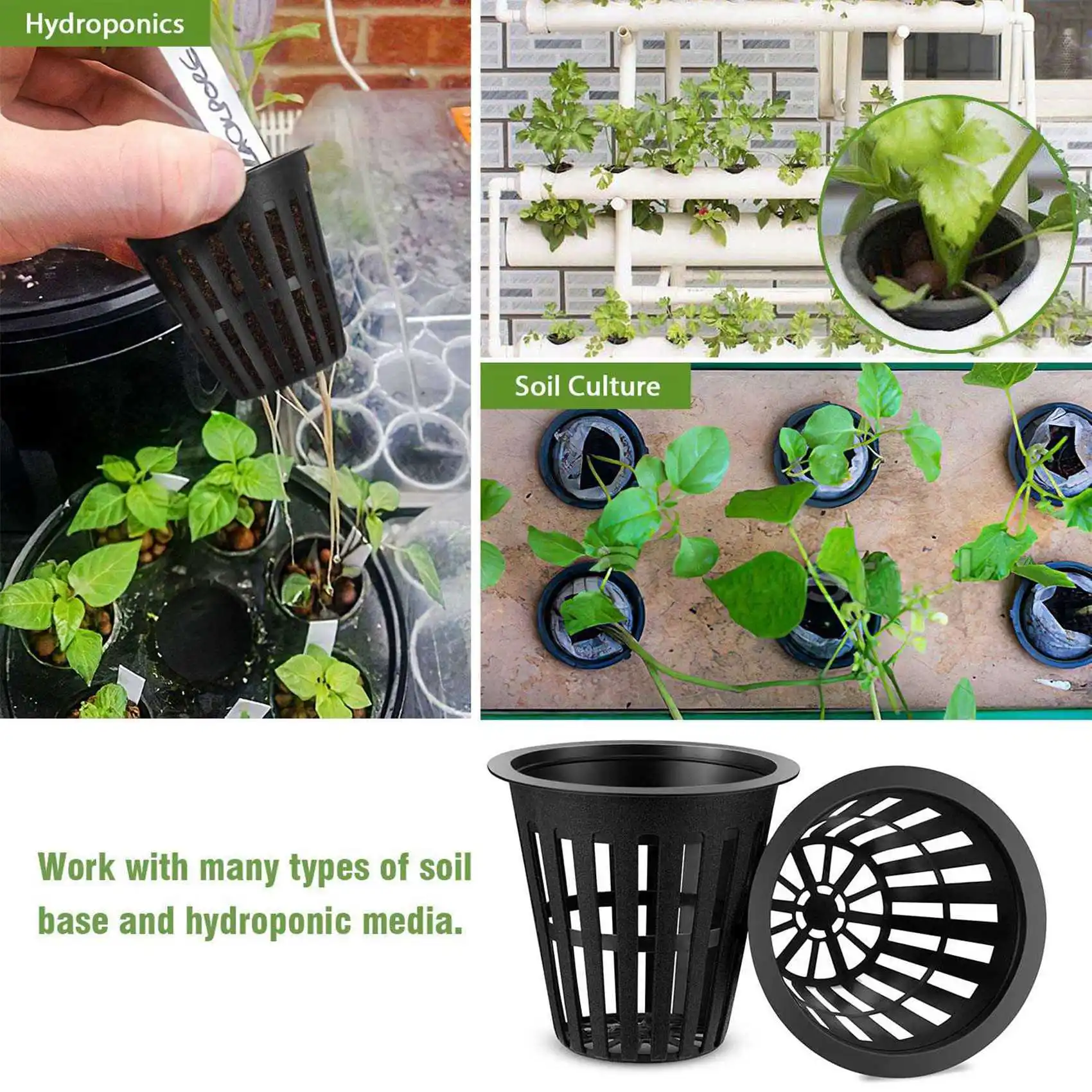 AT02-300 Pack 2 Inch Net Cups Slotted Mesh Wide Lip Filter Plant Net Pot Bucket Basket For Hydroponics