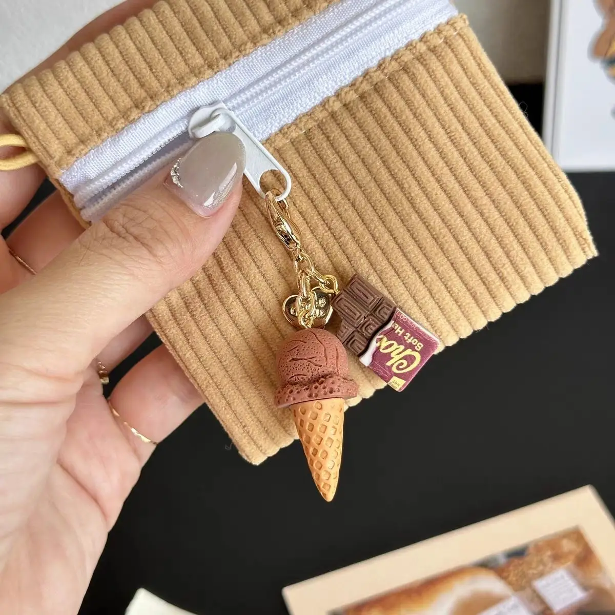 Original Handmade Phone Charm Strap Chocolate Ice Cream Pendant for Airpods Case Cellphone Lanyard Keychain Keycord