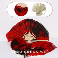 Nueva llegada teñido anudado 100% abanicos de seda de danza del vientre de seda Real 1 par de velos largos de abanico de danza del vientre de seda teñida hechos a mano