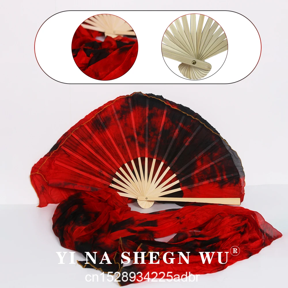 New Arrival Tie-Dyed 100% Real Silk Belly Dance Silk Fans 1 Pair Handmade Dyed Silk BellyDance Long Fan Chinese Dance Fan Veils