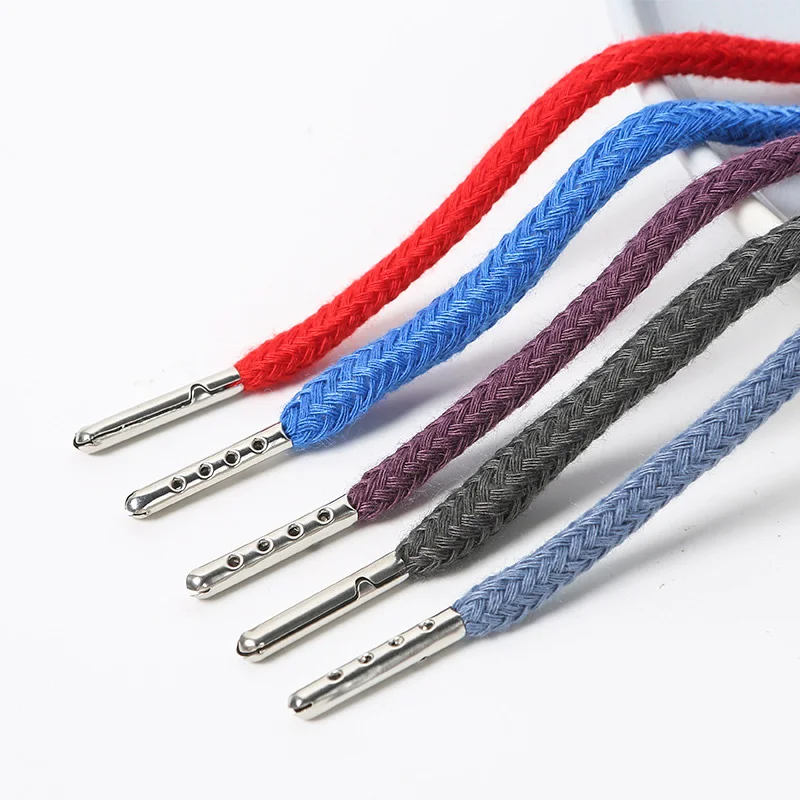 5/10pcs Cotton Hat Drawstring Waist Rope Circular Metal Head 0.6cm x 130cm Clothing Shoelaces Cotton Rope DIY Clothing Accessori