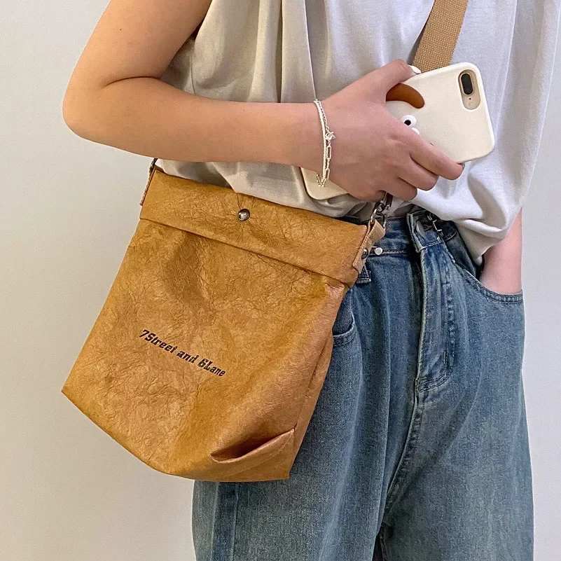 Women's Handbag Waterproof Personality Small Bucket Bag Kraft Paper Roll Envelope Bag Ins Shoulder Bags Party Clutch Purse