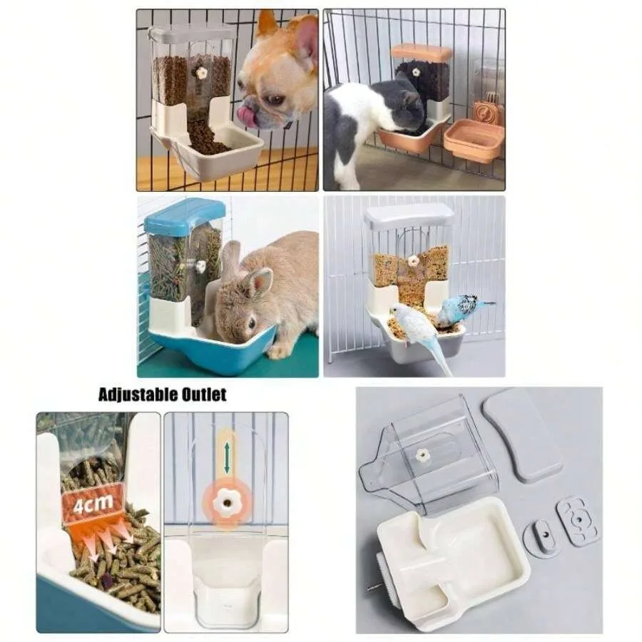 

【New Arrival】Automatic Pet Feeder for Cage, Hanging Food Dispenser for Dogs Cats Rabbits Birds, Adjustable Outlet No-Spill Auto Feeding Bowl for Small Animals