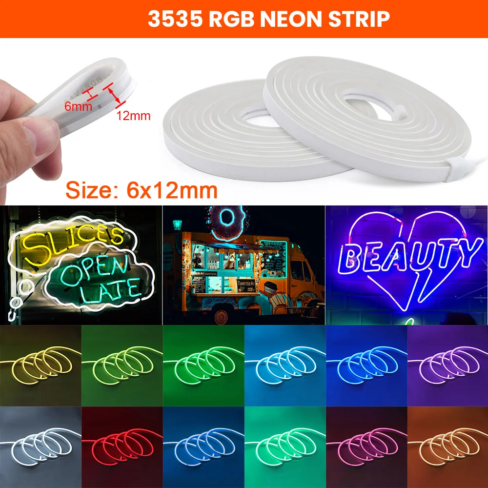 Waterproof 12V 24V RGB 3535 LED Neon Strip Light 108LEDs/m Flexible Silicone Tube Lamp with 4pin Plug For Decor lighting