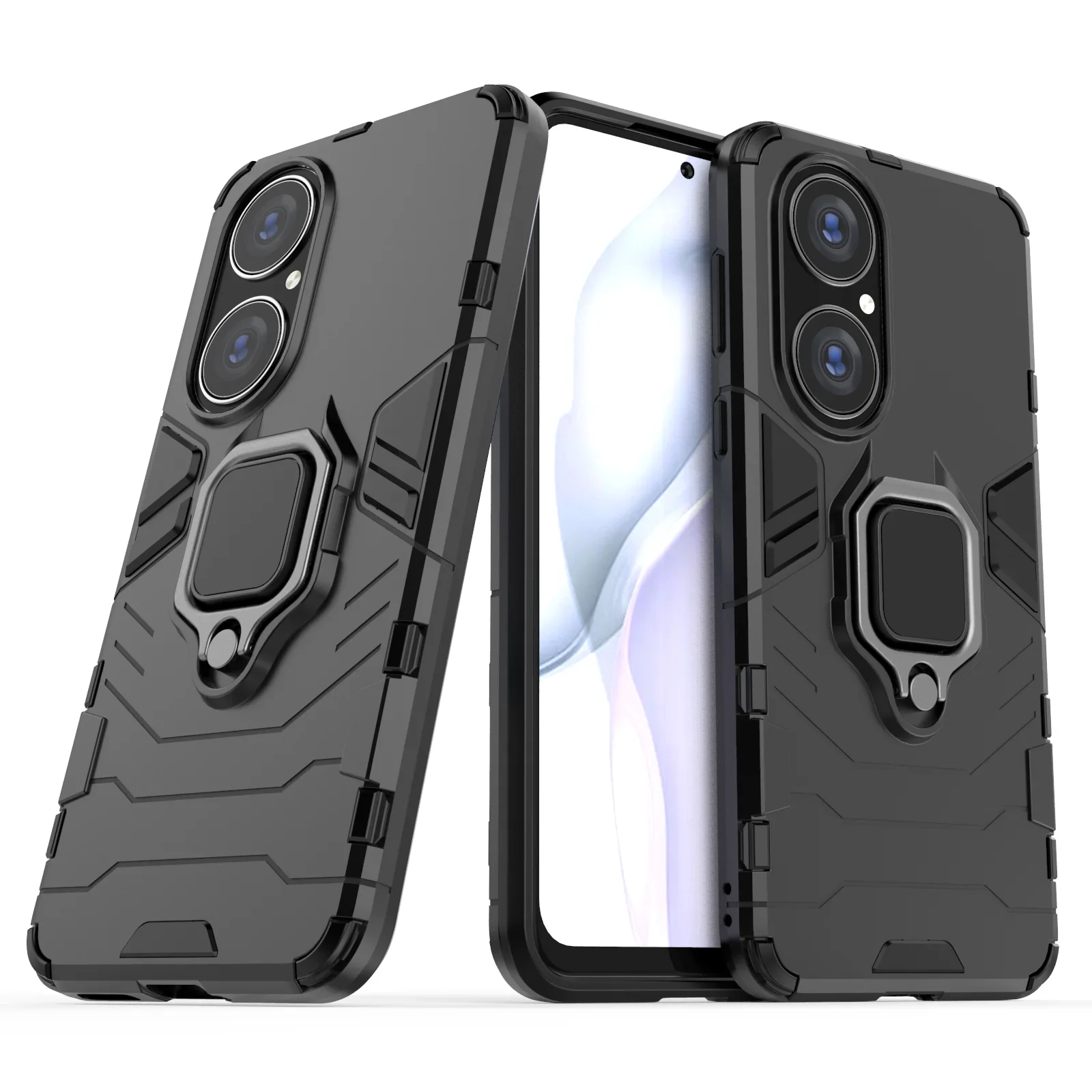 

Armor Shockproof Case For Huawei P60 P50 P40 P30 P20 Lite Pro Plus Bumper Metal Ring Stand Back Cover