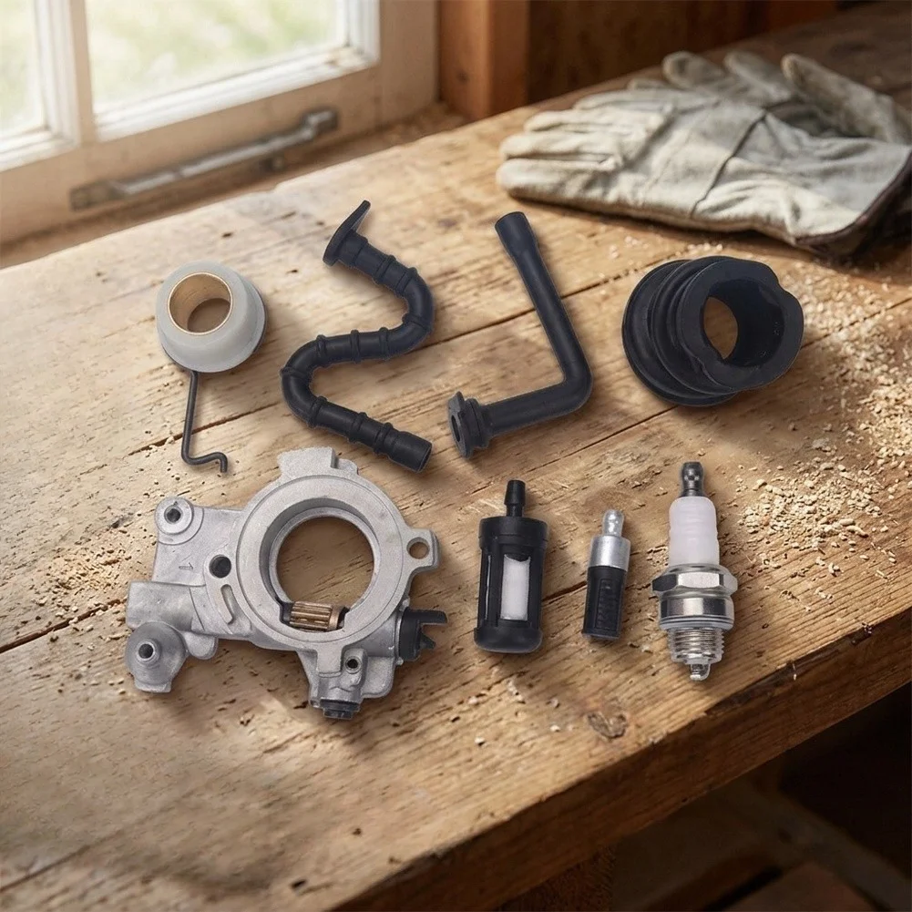 For MS650 MS660 066 064AV Oil Pump Replacement Kit with For Worm Gear Intake Manifold Fuel Line Oil Line Filters