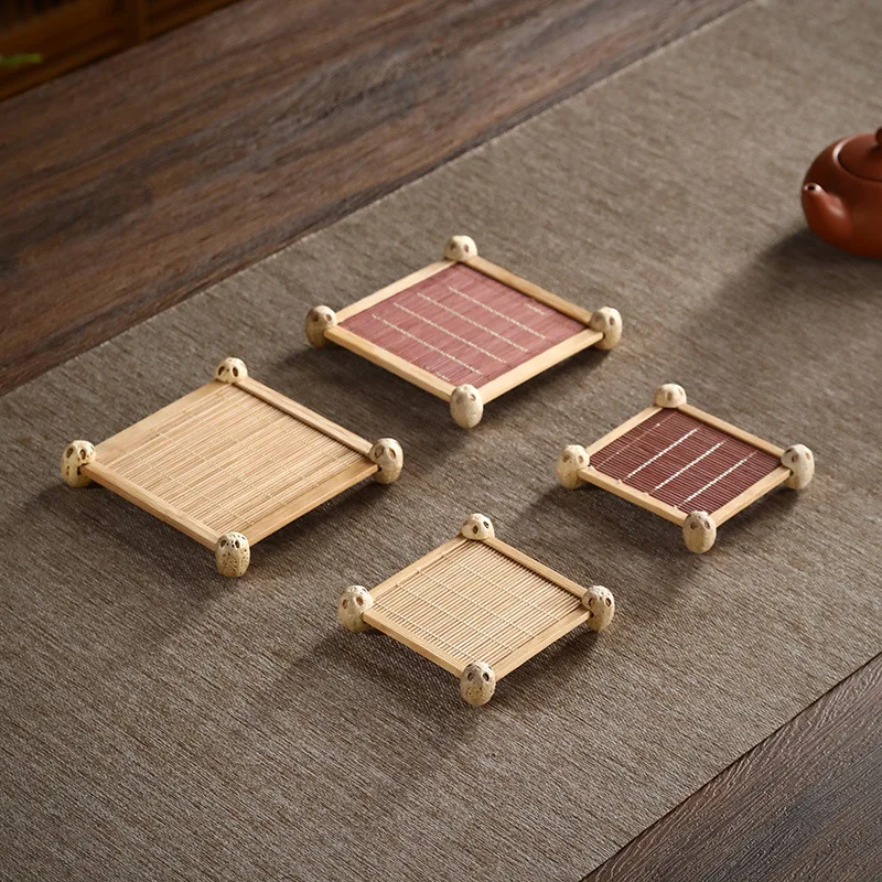 

Bamboo Teacup Coasters Mug Cup Square Mats Table Heat Insulated Pads for Kung Fu Tea Coffee Snack Retro Teaism Decoration