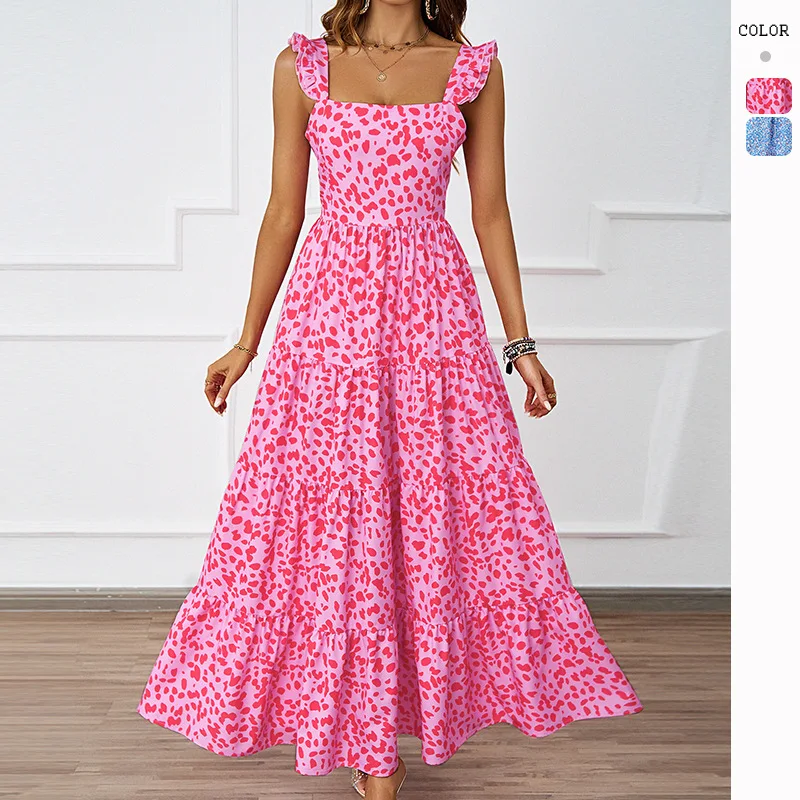 Lange Damenkleider 2025, Sommer, gepunktet, rückenfrei, Strandurlaub, rosa Kleid, Vestidos De Playa, Плае Alem Vaj Diego Diego Lange Jurken