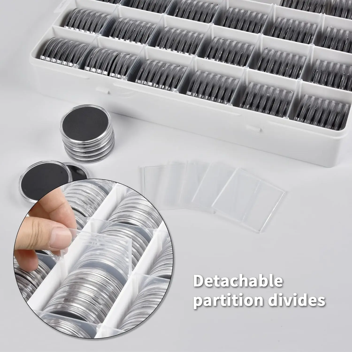 168 Pcs 46mm Coin Capsules Case with Foam Gasket and Plastic Storage Organizer, 7 Sizes (16/20/25/27/30/38/46mm)