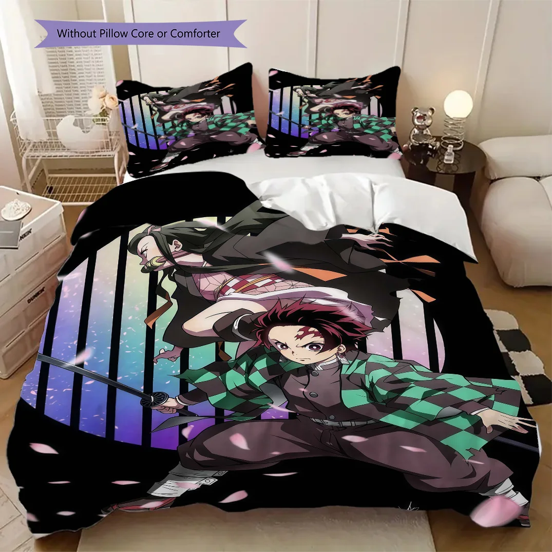 Demon Slayer Tanjiro Nezuko Duvet Cover | King, Queen, Full, Twin, Anime Cartoon Bedding Set Gift LXRa4
