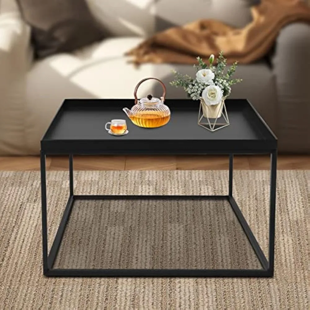Featured Coffee Table Tray Steel Coffee Table Sofa Table Small Side Table Snack Table with Recessed Top for Drinks SnacksCandles